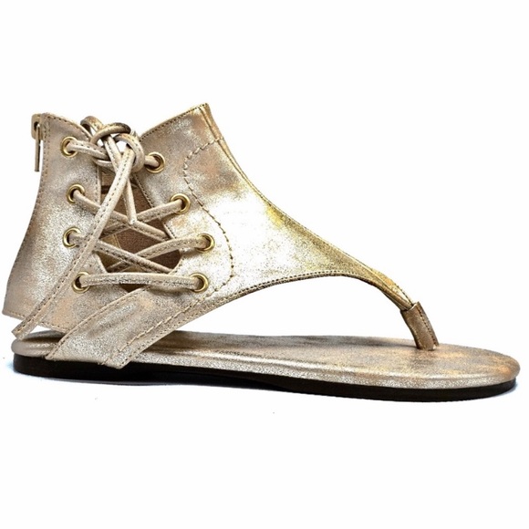 GOLD gladiator ankle high bootie sandals New in box NIB 7 7.5 8 9 - Picture 8 of 13